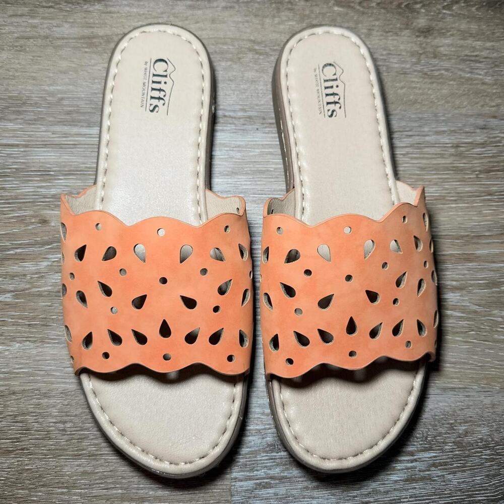 Cliffs by WHITE MOUNTAIN Orange Laser-Cut Slide Sandals